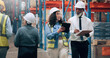 © Jessy25/peopleimages.com - Supply chain, people or teamwork in warehouse, tablet or online schedule for shipping. Employees, logistics or meeting with safety, stock or distribution for email, checklist and inventory management