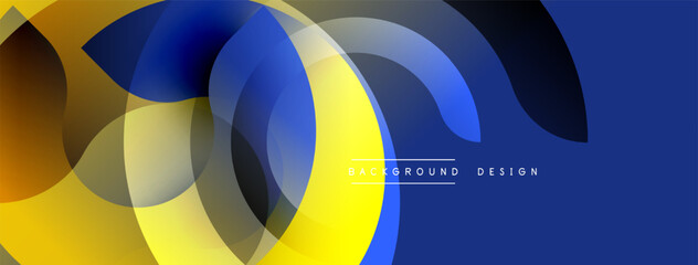 Aufkleber - Abstract design features overlapping circles, yellow, blue hues. Modern aesthetic, dynamic composition, suitable banner background.