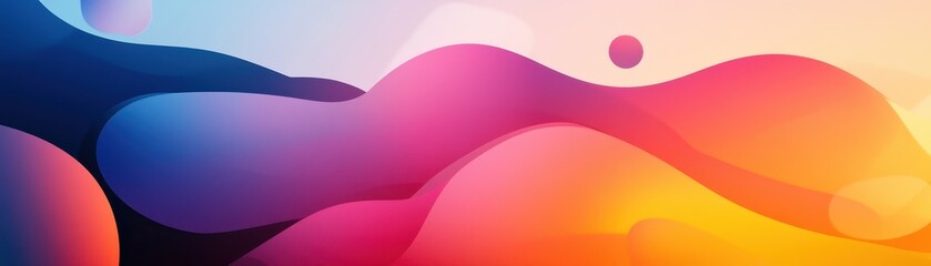 Fototapete - Abstract Gradient Mesh Background with Dynamic Fluid Shapes in Blue Pink Orange and Yellow Tones Creates a Modern and Vibrant Design with Smooth Blurry Effects