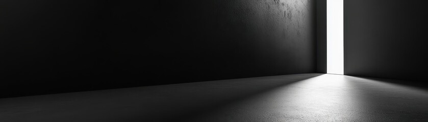 Aufkleber - Abstract Monochrome Room with Doorway and Bright Light Shining Through onto Floor Creating Dramatic Shadows and Contrasting Textures