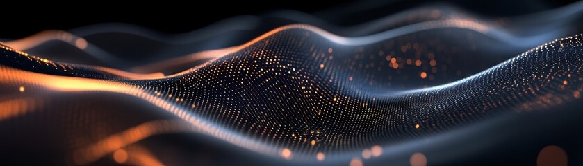 Leinwandbilder - Abstract Wave Background with Glowing Orange and Blue Particles Creating a Dynamic Futuristic Visual Effect
