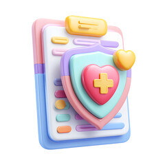 Aufkleber - Playful and vibrant 3D rendering of a colorful medical document icon featuring a heart shaped shield showcasing a contemporary and visually appealing design