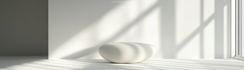 Aufkleber - Minimalist White Room Featuring an Oval Sofa Bathed in Sunlight with Shadow Patterns Casting an Abstract Effect for a Clean Modern Interior Design and Architectural Space