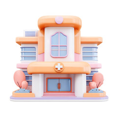 Poster - A bright cheerful 3D rendering of a modern healthcare facility with a pastel color palette smooth edges and an inviting welcoming facade