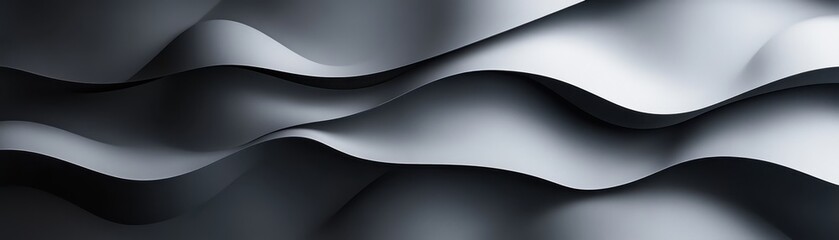 Fototapete - Monochromatic Abstract Waves of Gray Gradient Background with Shadow and Texture for Modern Design Presentation and Art