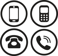 Wall Mural - phone icons set in trendy black flat designs. chat bubble vectors. telephone call signs. contact ill