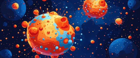 Wall Mural - colorful asteroid orange and night sky blue color abstract background