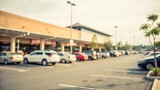 Busy shopping plaza scene with blurred background urban setting daylight view