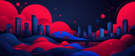 Wall Mural - dark cityscape red and royal blue color abstract background