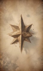 Wall Mural - geometric star & cloud design on distressed, vintage paper background , sky, space, backdrop