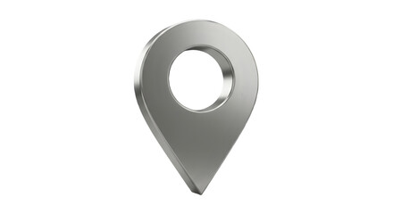 Metallic silver location pin, sleek design. Perfect for navigation apps or maps.