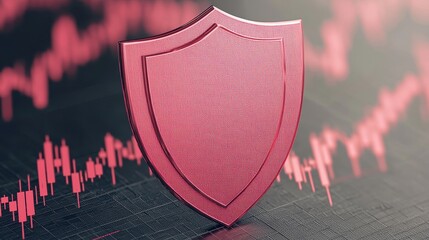 Wall Mural - red metallic shield representing financial security over stock market data