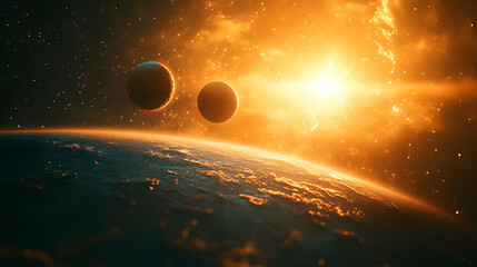 Wall Mural - Dramatic celestial bodies in radiant light.