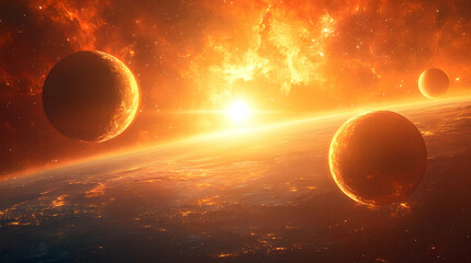 Wall Mural - Fiery celestial bodies in a space scene.