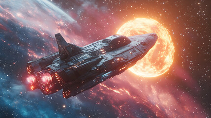 Wall Mural - A futuristic spacecraft navigating a vibrant cosmic expanse.
