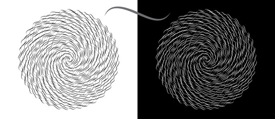 Fototapete - Modern abstract background. Waves in circle form. Spiral logo or icon, design element. Black shape on a white background and the same white shape on the black side.