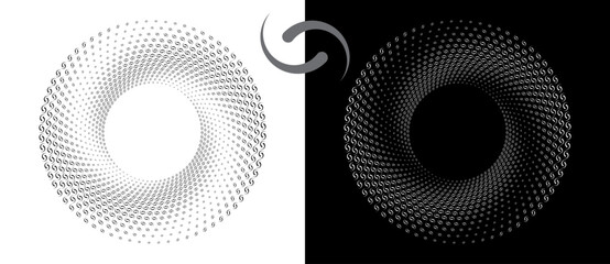 Fototapete - Modern abstract background. Waves in circle form. Spiral logo or icon, design element. Black shape on a white background and the same white shape on the black side.