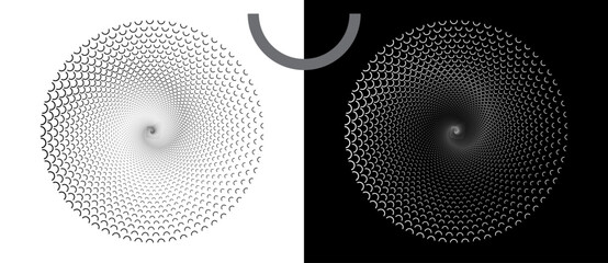 Fototapete - Abstract background with semicircles in circle. Art design spiral as logo or icon. A black figure on a white background and an equally white figure on the black side.