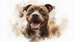 © Jason Yoder - Happy dark brown pitbull in watercolor