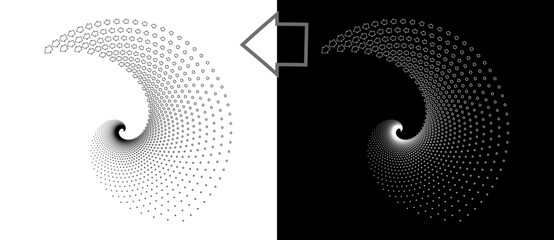 Leinwandbilder - Abstract background with arrows in spiral. Art design spiral as logo or icon, design element. A black figure on a white background and an equally white figure on the black side.