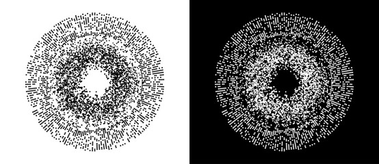 Poster - Big Data abstract concept with dots. From chaos to order visualization. Black shape on a white background and the same white shape on the black side.