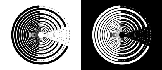 Aufkleber - Abstract background with lines and dots in circle. Art lines design as logo or icon. Black lines on a white background and white lines on the black side.