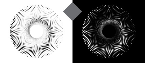 Leinwandbilder - Abstract background with rhombuses in circle. Art design spiral as logo or icon. A black figure on a white background and an equally white figure on the black side.