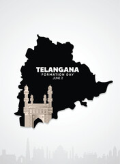 Naklejka na meble Telangana formation day 2 June landmark on map vector poster