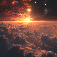 Wall Mural - A breathtaking view of a fiery alien sunrise.