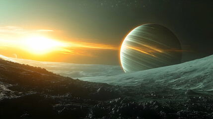 Wall Mural - A vibrant extraterrestrial landscape at sunrise.