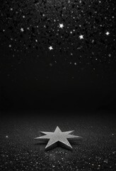 Wall Mural - silver glitter star pattern on black, festive twinkle effect, celebration, silver, elegant