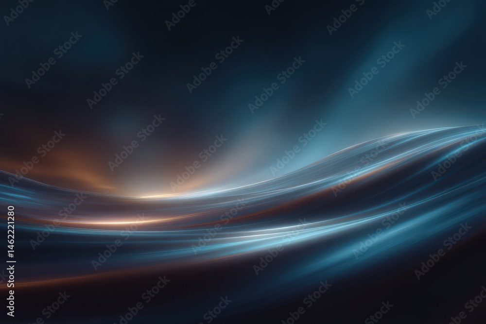 Smooth, flowing waves appear under a nighttime sky, illuminated by soft reflections of light. The scene evokes a sense of tranquility and mystery, blending dark and luminous tones seamlessly.