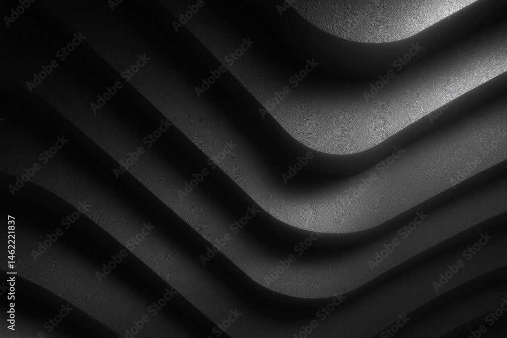 Layers of curved surfaces in shades of black create a captivating play of light and shadow. The smooth transitions evoke a sense of movement and depth within a minimalist space.