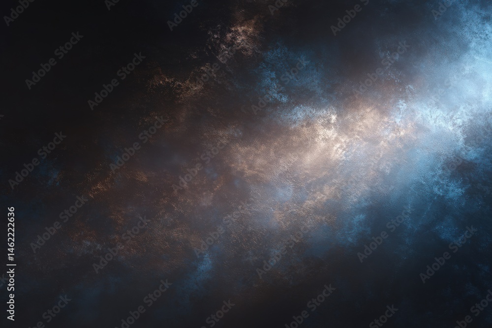 A vibrant cosmic background features deep blues and warm golden tones merging seamlessly.