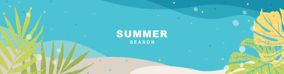 Wall Mural - abstract summer and beach horizontal background with tropical leaves. theme of travel and vacation. 