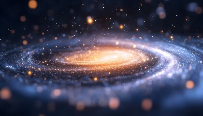 Wall Mural - A mesmerizing spiral galaxy, glowing with vibrant hues of blue and orange, detailed with shimmering particles and a bright core