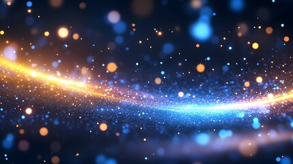 Wall Mural - A wave of shimmering gold light amidst sparkling blue particles in a dark background