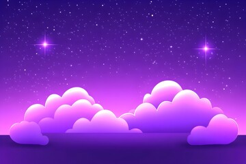 Wall Mural - A vibrant purple nightscape with fluffy clouds and bright stars