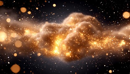 Wall Mural - Glowing cosmic cloud with golden particles and bokeh