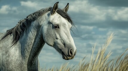 Naklejka na meble Majestic Grey Horse in Serene Landscape