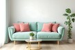 © ovik - Mint Sofa with Pink Cushions: Modern Living Room Decor