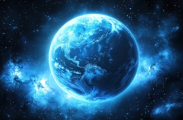 blue illuminated earth in space