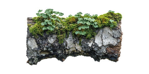 Wall Mural - moss-covered tree bark with green foliage. nature's resilience and growth isolated on transparent ba