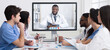 © Prostock-studio - Medical Video Conference. Team Of Doctors Having Virtual Meeting, Looking At Screen Communicating With Remote African American Male Colleague Sitting In Modern Clinic Office. Panorama, Collage