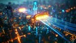 © Spot Decor - Futuristic Cityscape with Glowing Data Streams, cyberpunk, technology