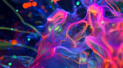 Abstract luminous strands creating a vibrant cosmic web of intricate fibers