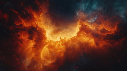 Wall Mural - alien planet beneath a fiery nebula with swirling colors illuminating the vast space around