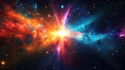 Wall Mural - Cosmic nebula illuminated by a bright center surrounded by a blend of vibrant swirling colors
