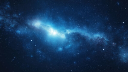 Wall Mural - Starry sky with abstract milky way galaxy glowing on blue space background filled with light noise