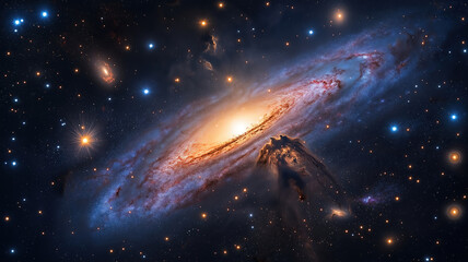 Wall Mural - Beautiful galaxy shining in the night sky with sparkling stars in deep outer space universe